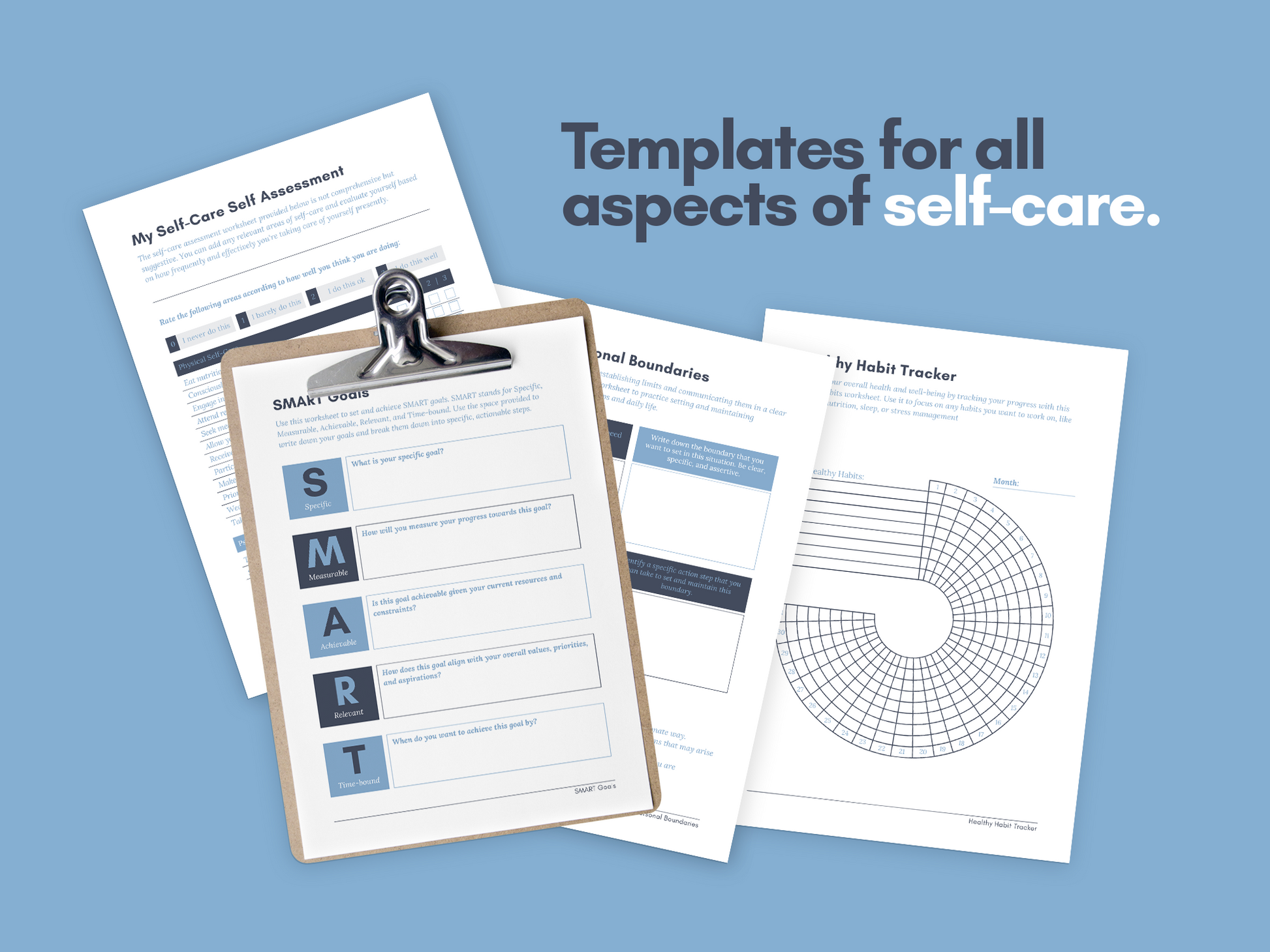 Self-Care Worksheets & Trackers (Denim)