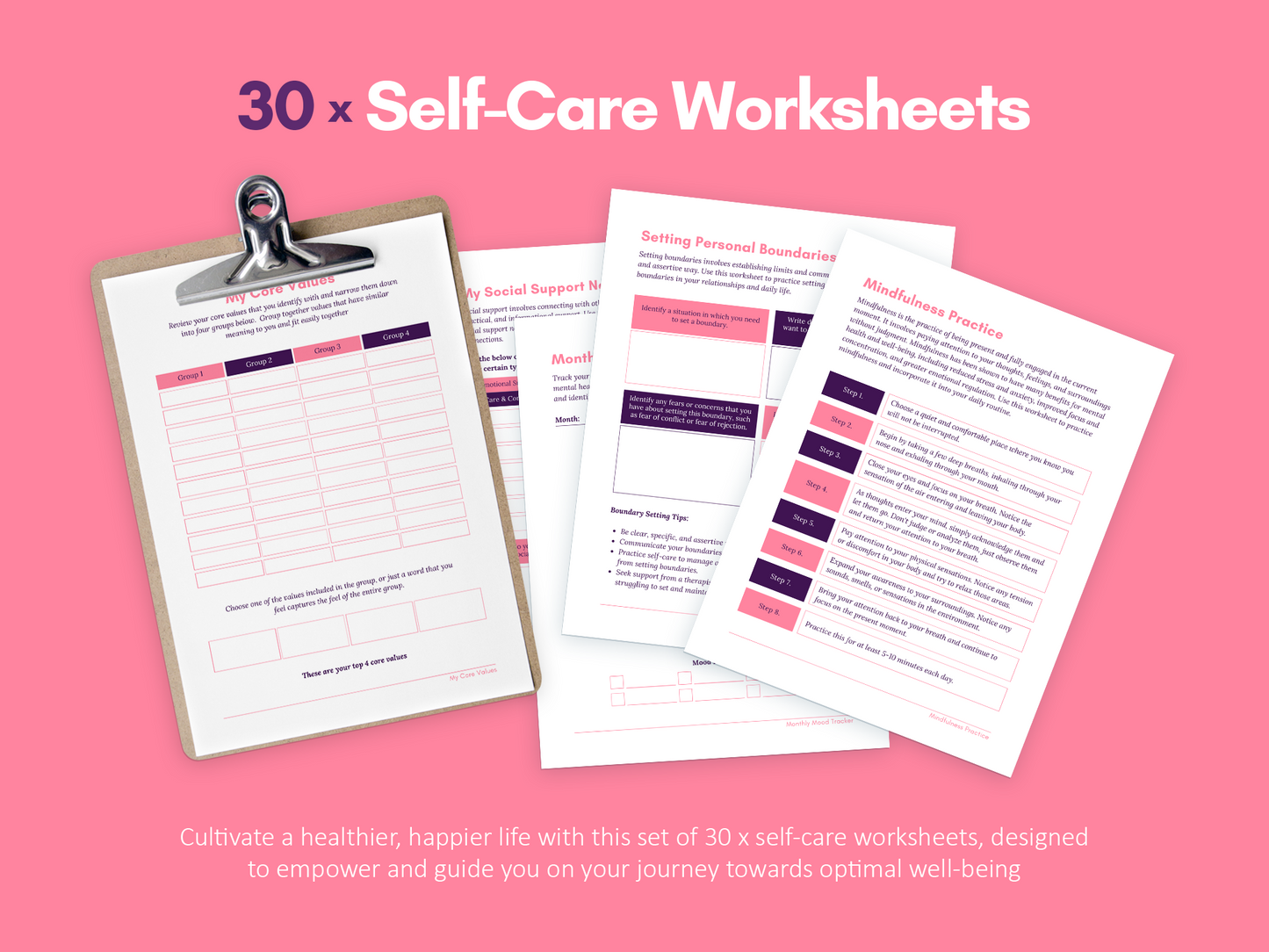 Self-Care Worksheets & Trackers (Punch)