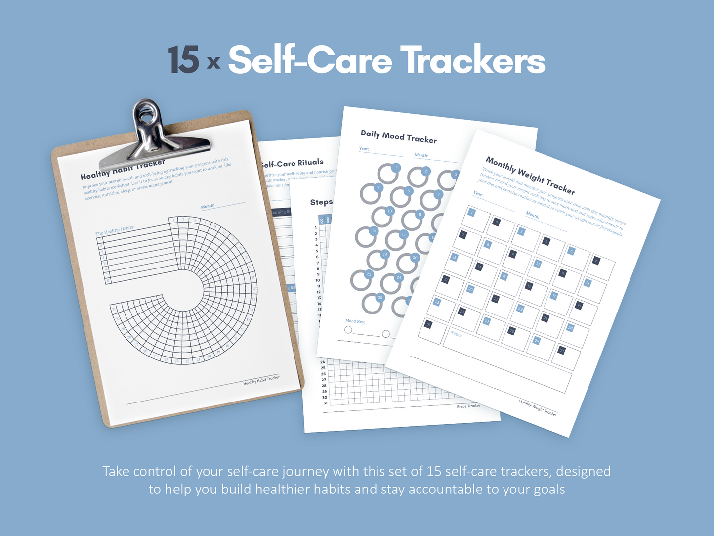 Self-Care Worksheets & Trackers (Denim)