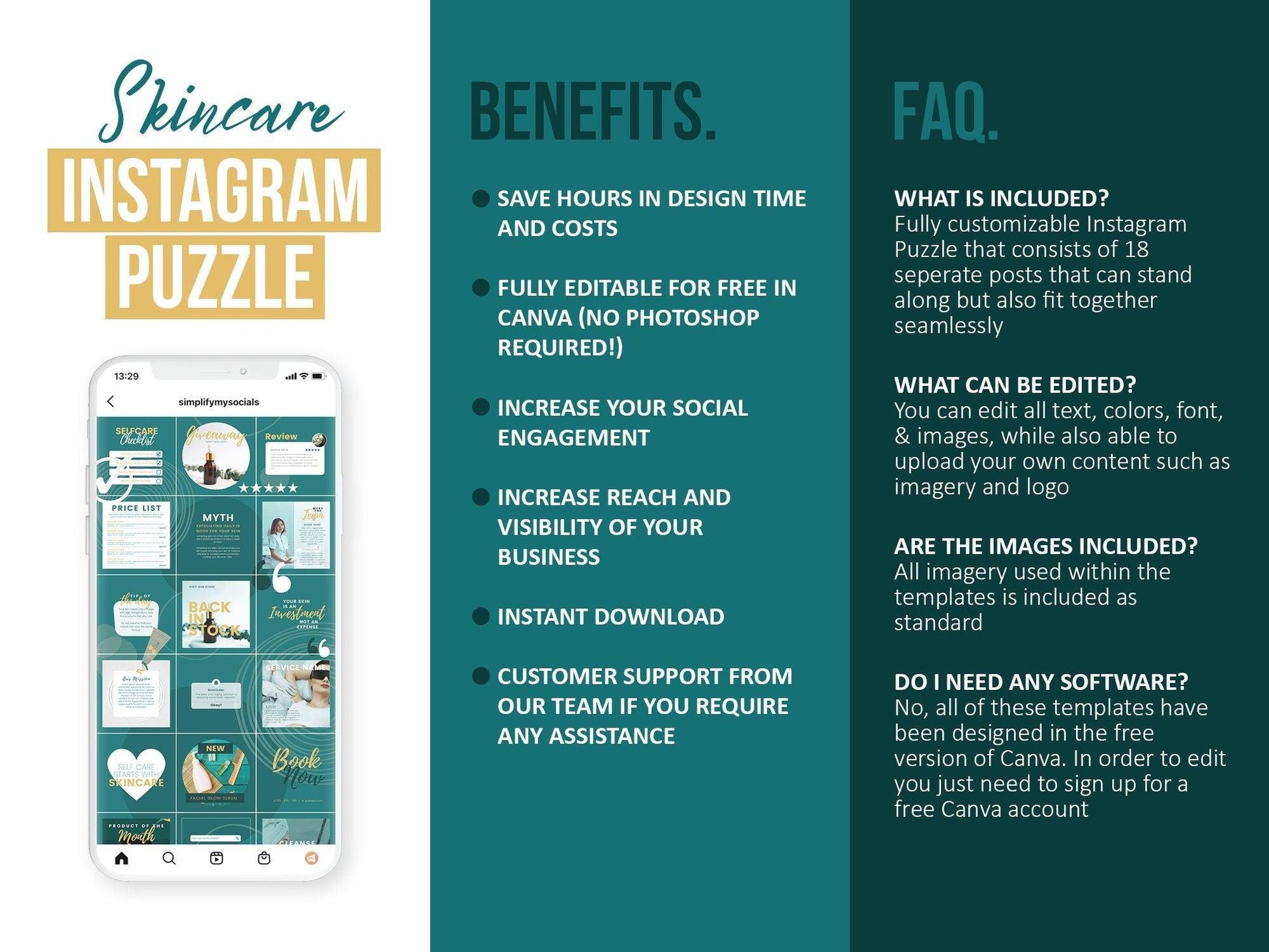 Skincare Instagram Puzzle Template (emerald)