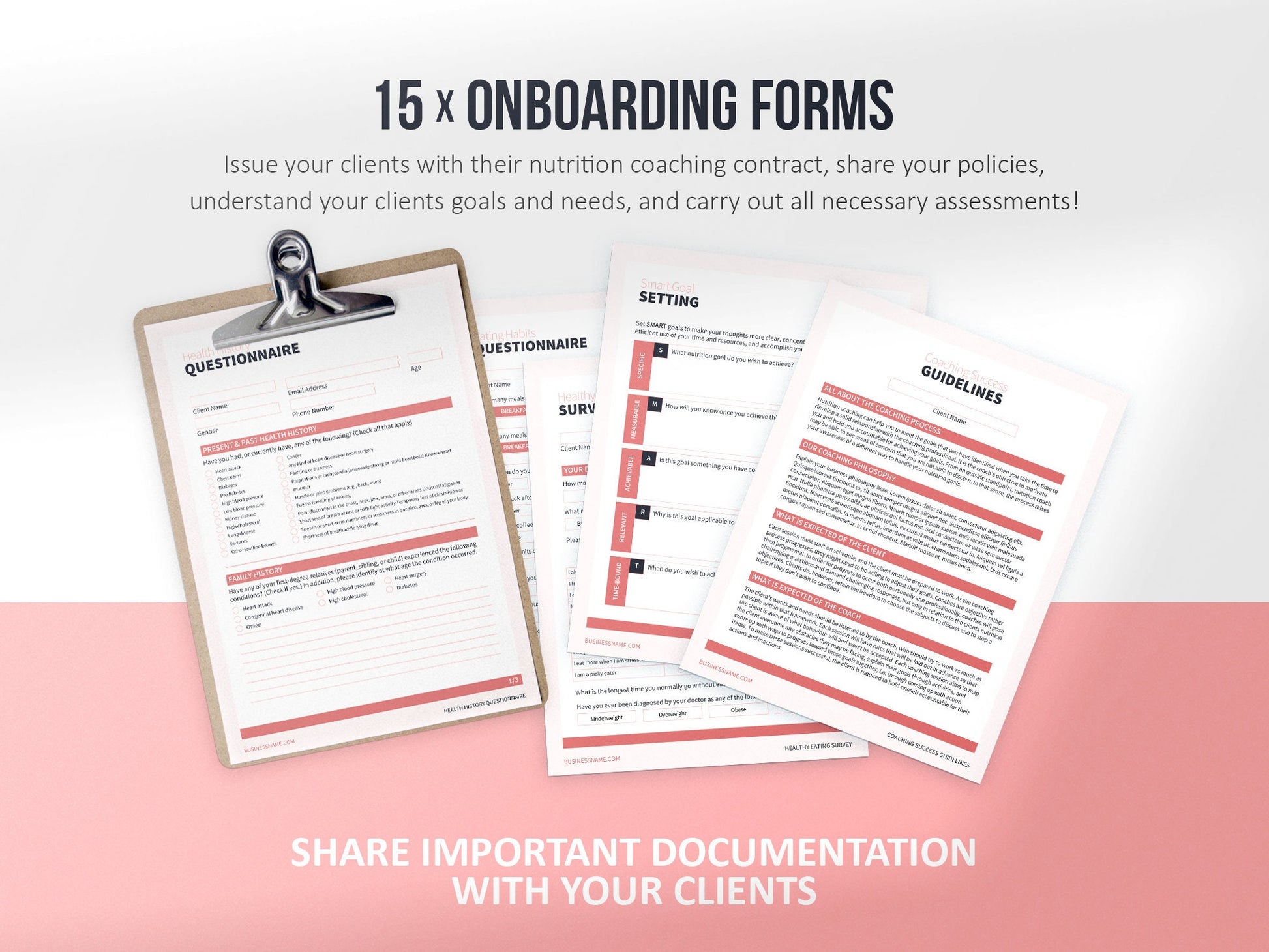 Nutrition Coach Client Intake Forms and Nutrition Trackers (Blush)