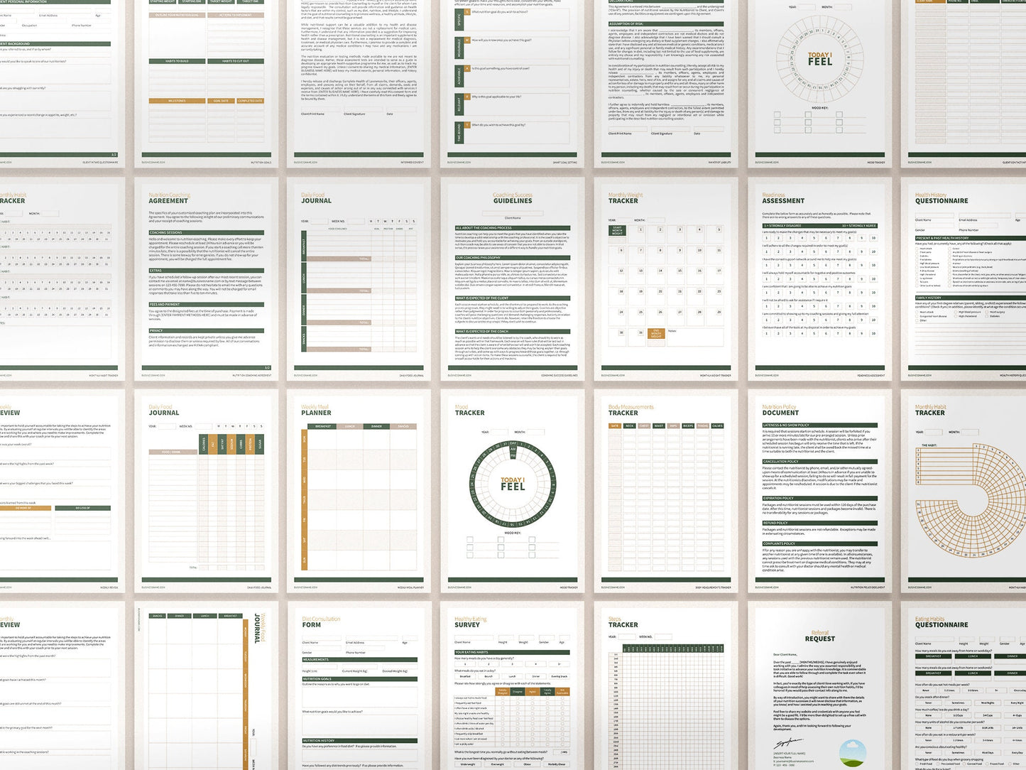Nutrition Coach Client Intake Forms and Nutrition Trackers (Nature)