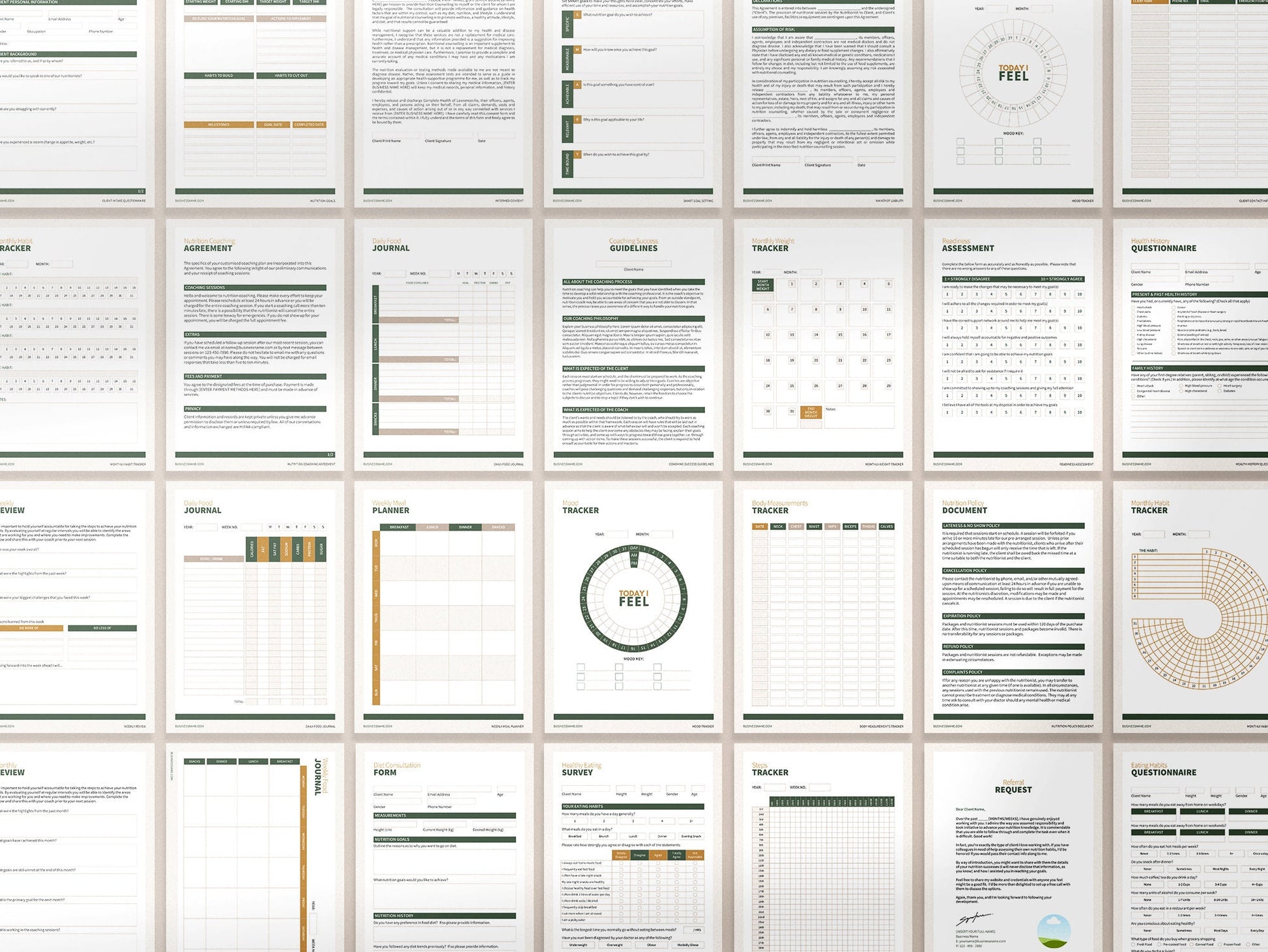 Nutrition Coach Client Intake Forms and Nutrition Trackers (Nature)
