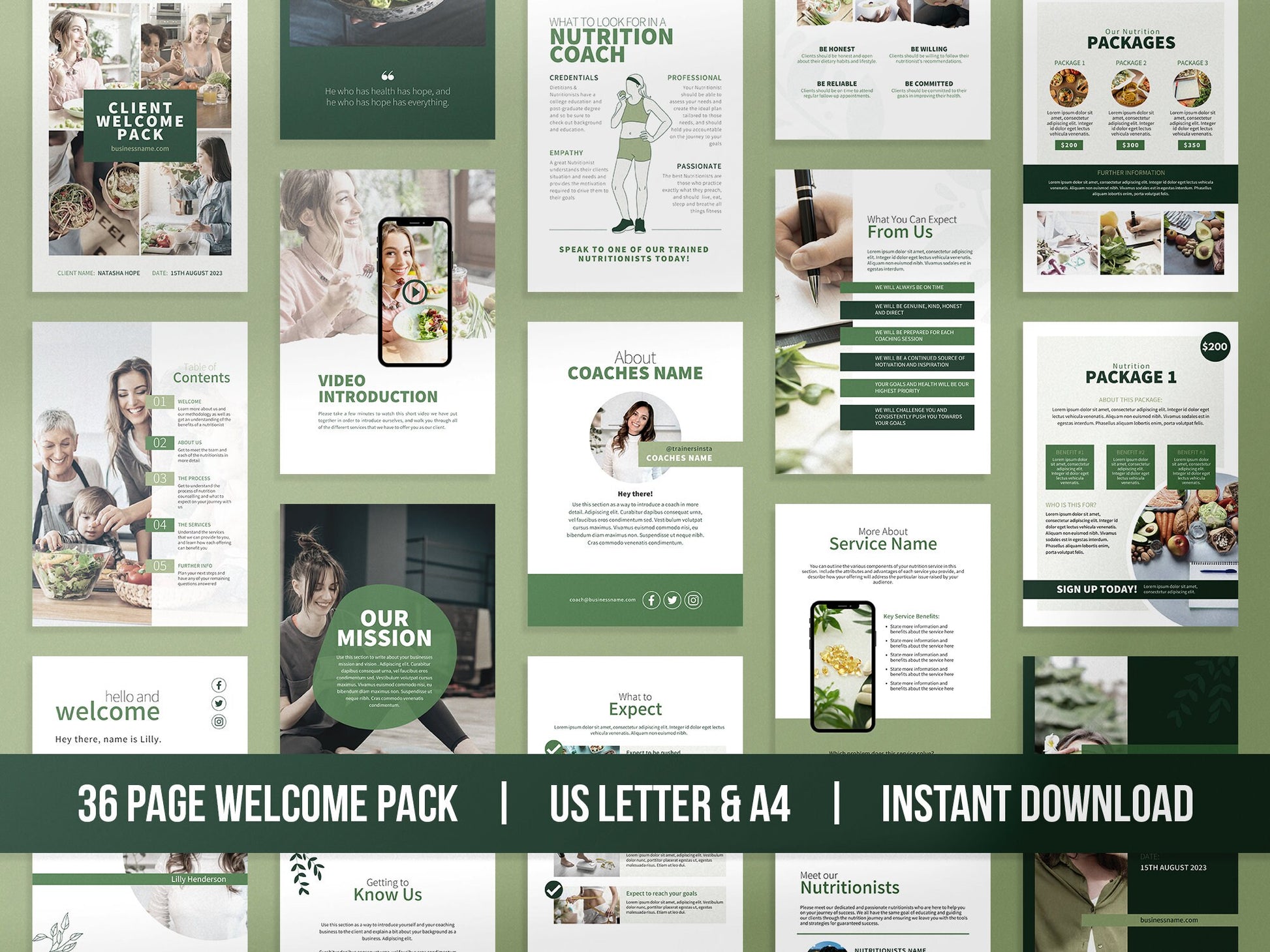 Nutrition Client Welcome Pack and Client Goodbye Pack Templates | Dietitian Onboarding and Offboarding | Nutritionist ebook | Canva Template