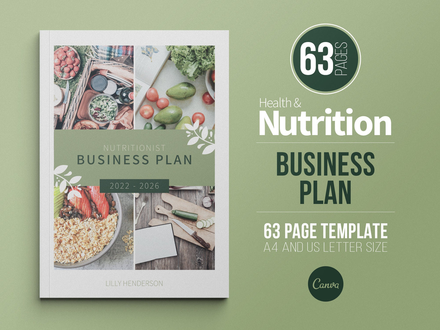Nutritionist Business Plan Template | Nutrition Business Strategy | Dietitian | Business Proposal | Canva Template | Digital Business Plan