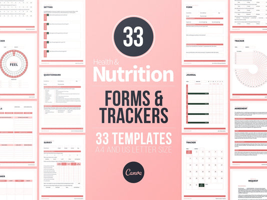 Nutrition Coach Client Intake Forms and Nutrition Trackers | Dietitian Forms | Weight Loss Tracker Logs | Food Journal | Habit Tracker