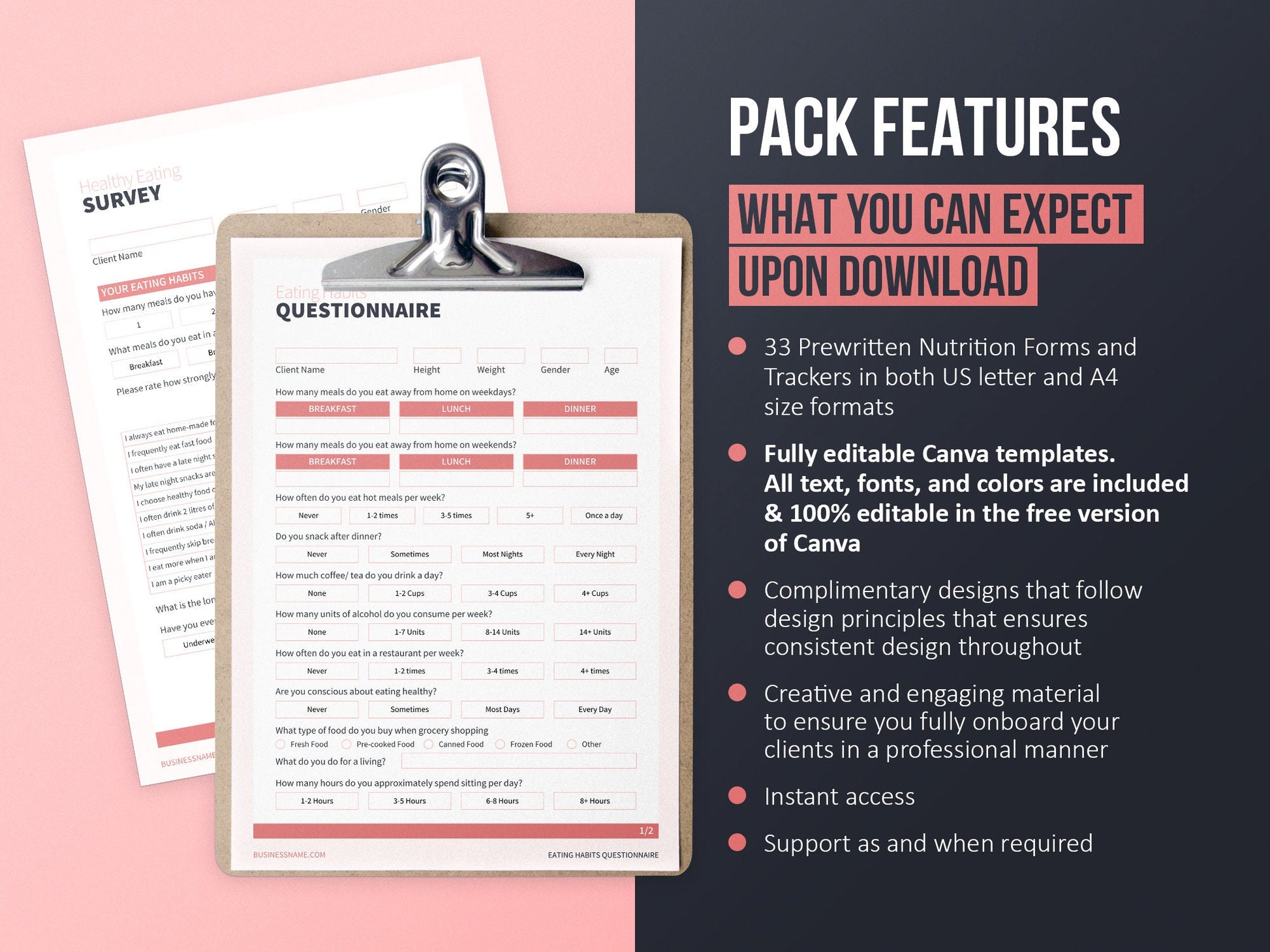 Nutrition Coach Client Intake Forms and Nutrition Trackers (Blush)