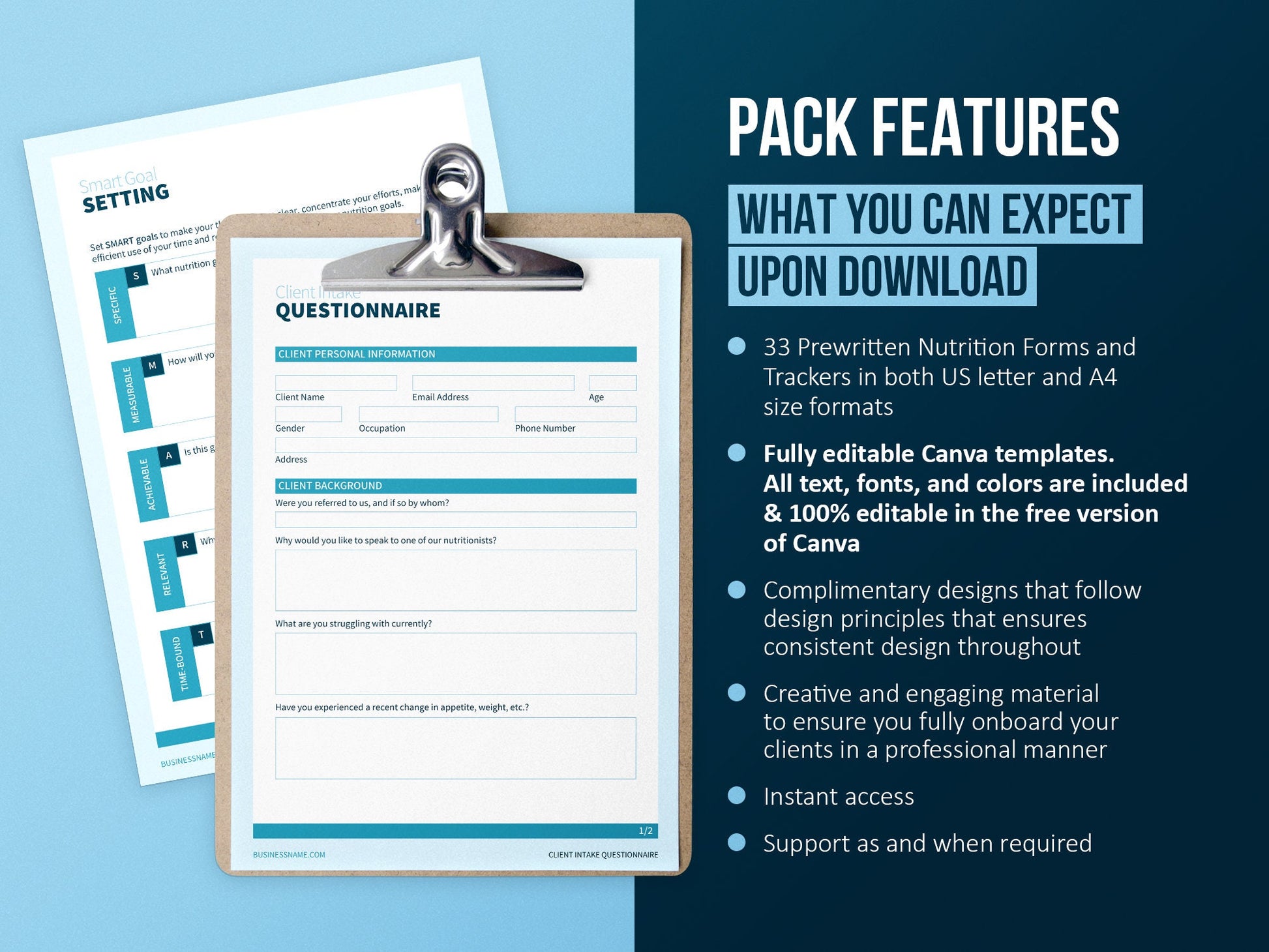 Nutrition Coach Client Intake Forms and Nutrition Trackers (Sky)
