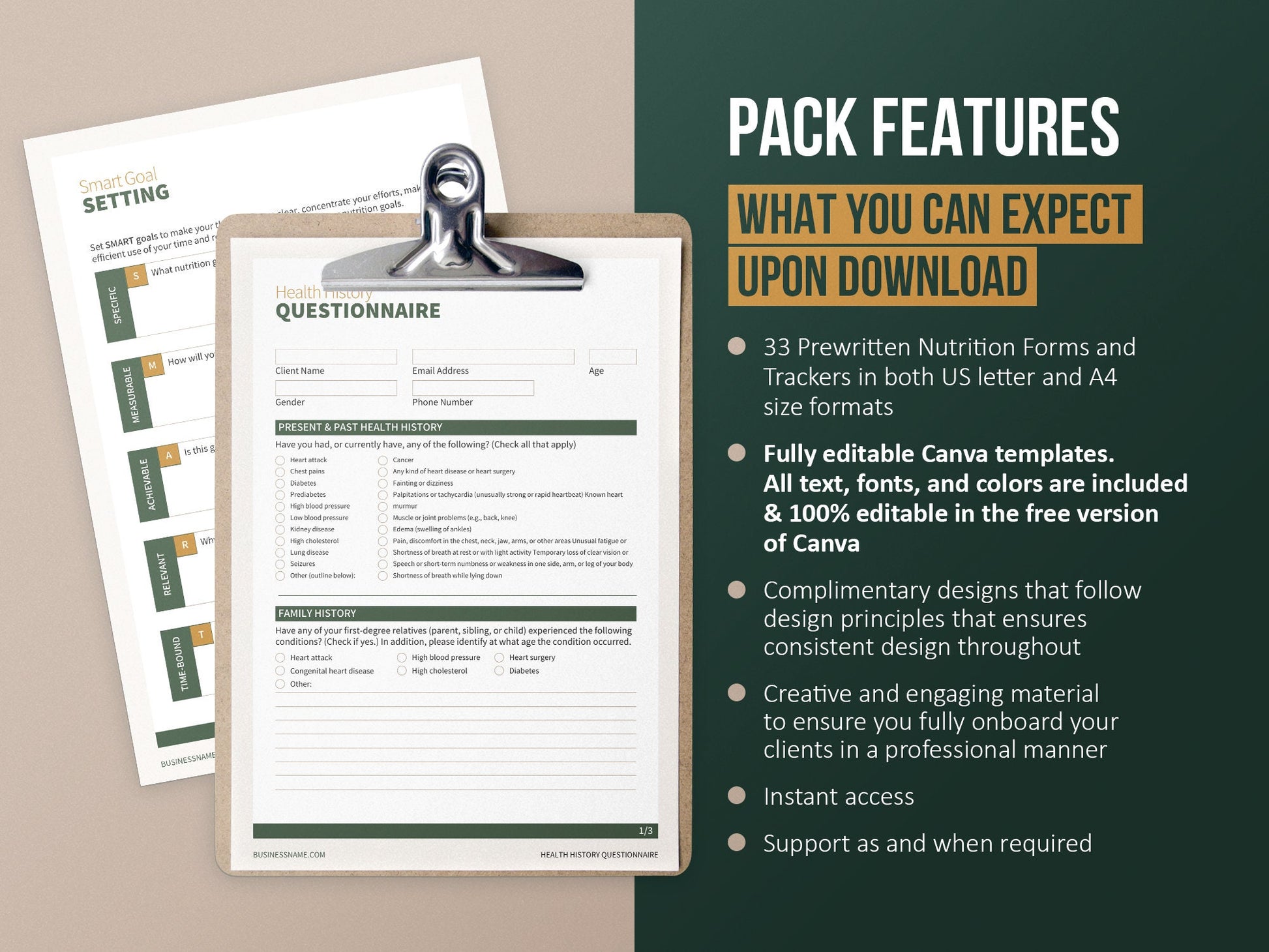 Nutrition Coach Client Intake Forms and Nutrition Trackers (Nature)