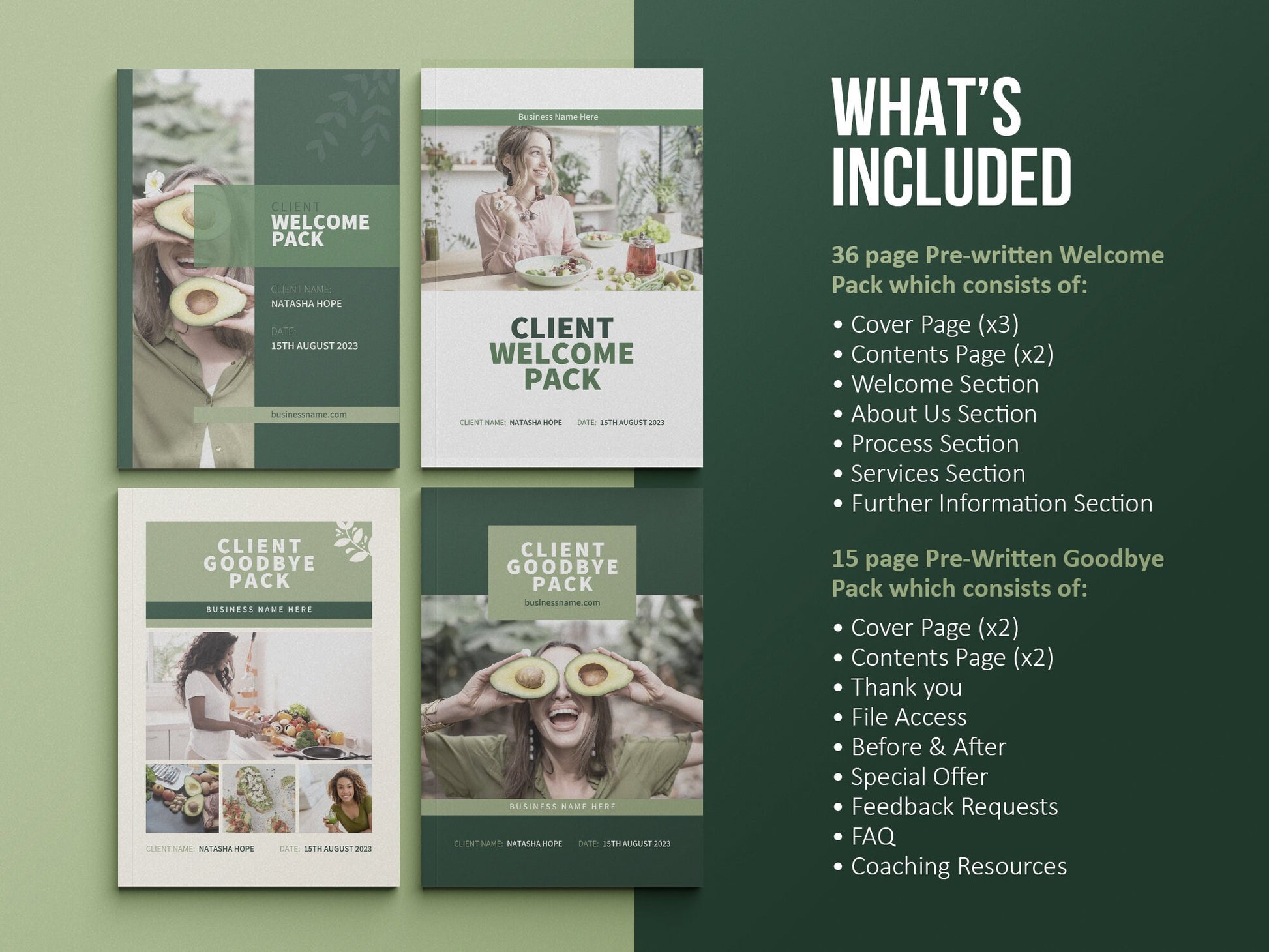 Nutrition Client Welcome Pack and Client Goodbye Pack Templates | Dietitian Onboarding and Offboarding | Nutritionist ebook | Canva Template