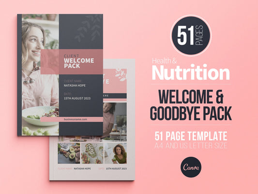 Nutrition Client Welcome Pack and Client Goodbye Pack Templates | Dietitian Onboarding and Offboarding | Nutritionist ebook | Canva Template