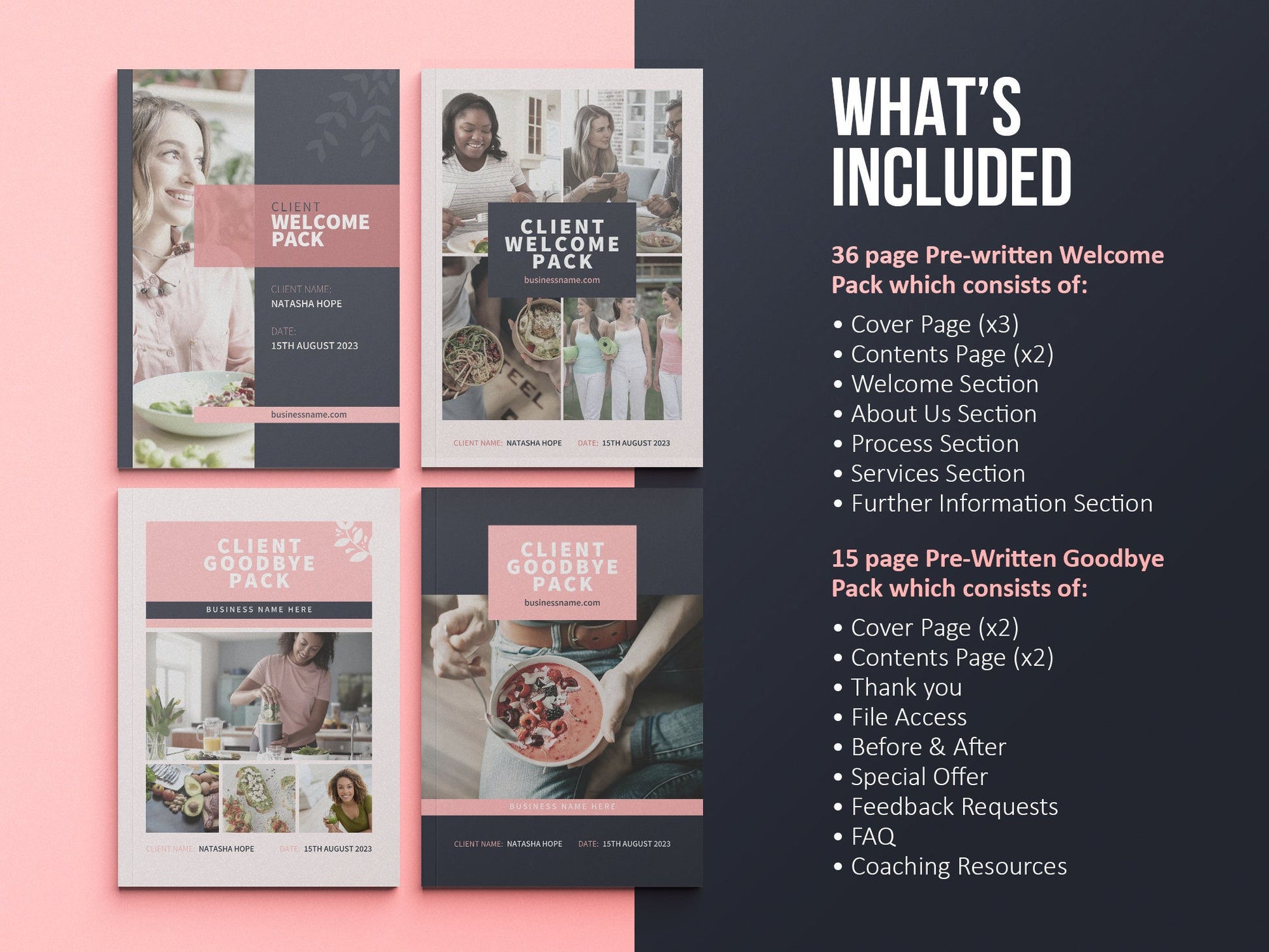 Nutrition Client Welcome Pack and Client Goodbye Pack Templates | Dietitian Onboarding and Offboarding | Nutritionist ebook | Canva Template