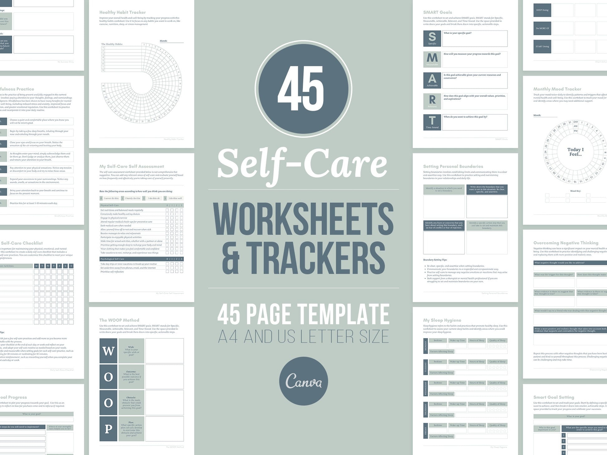 Self-Care Worksheets & Trackers (Duck Egg)